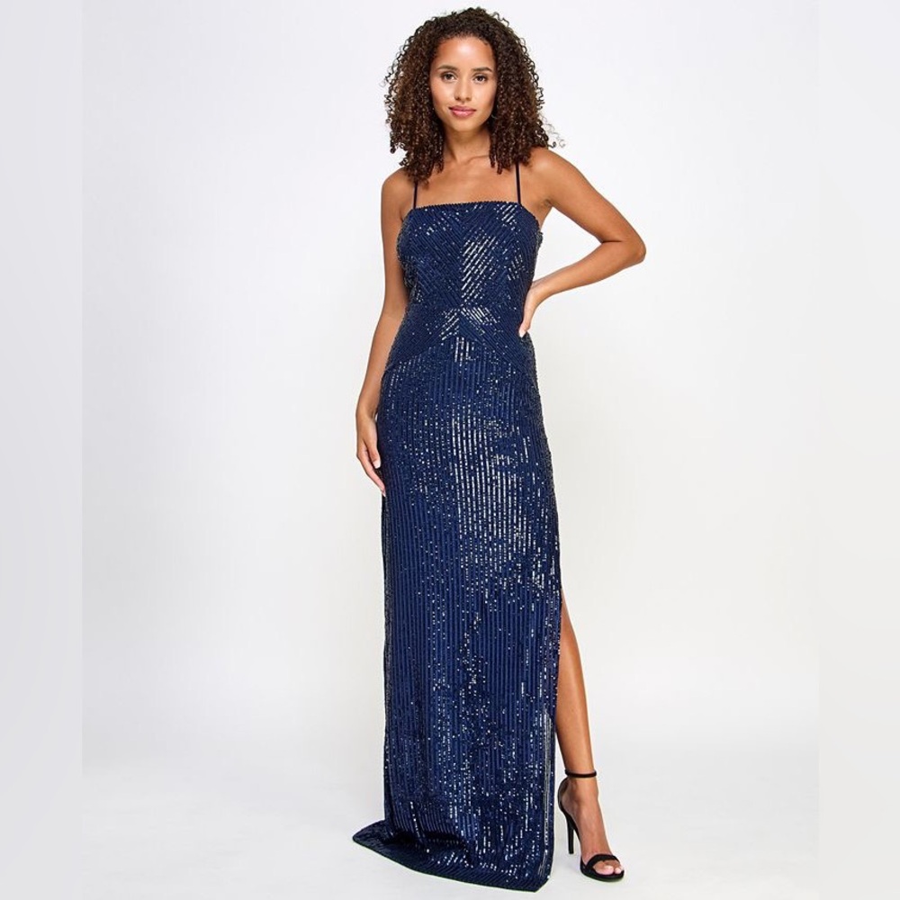 EMERALD SUNDAE Juniors' Sequined Gown, Navy, Size XL